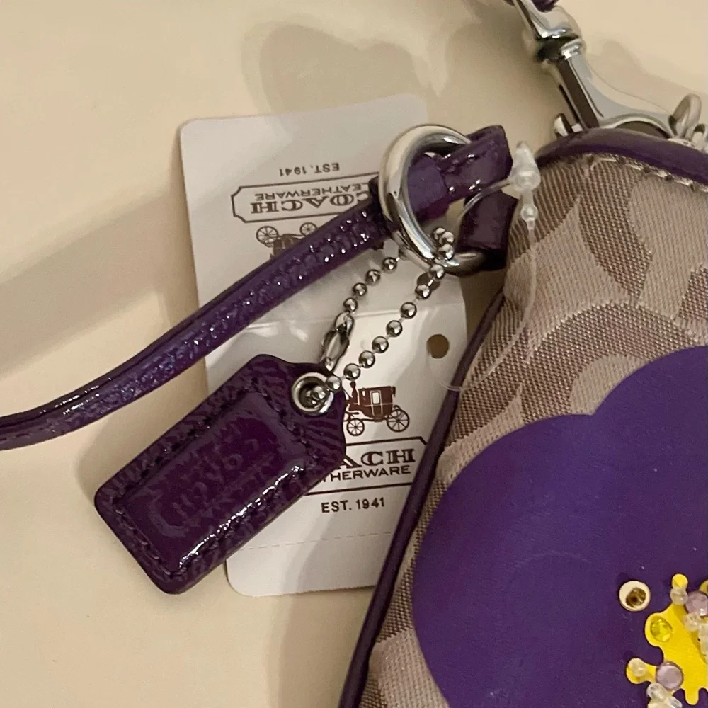Coach Poppy Chan!! “Violette” Purple & Signature Wristlet w/beads & sequins NWT - Picture 2 of 7